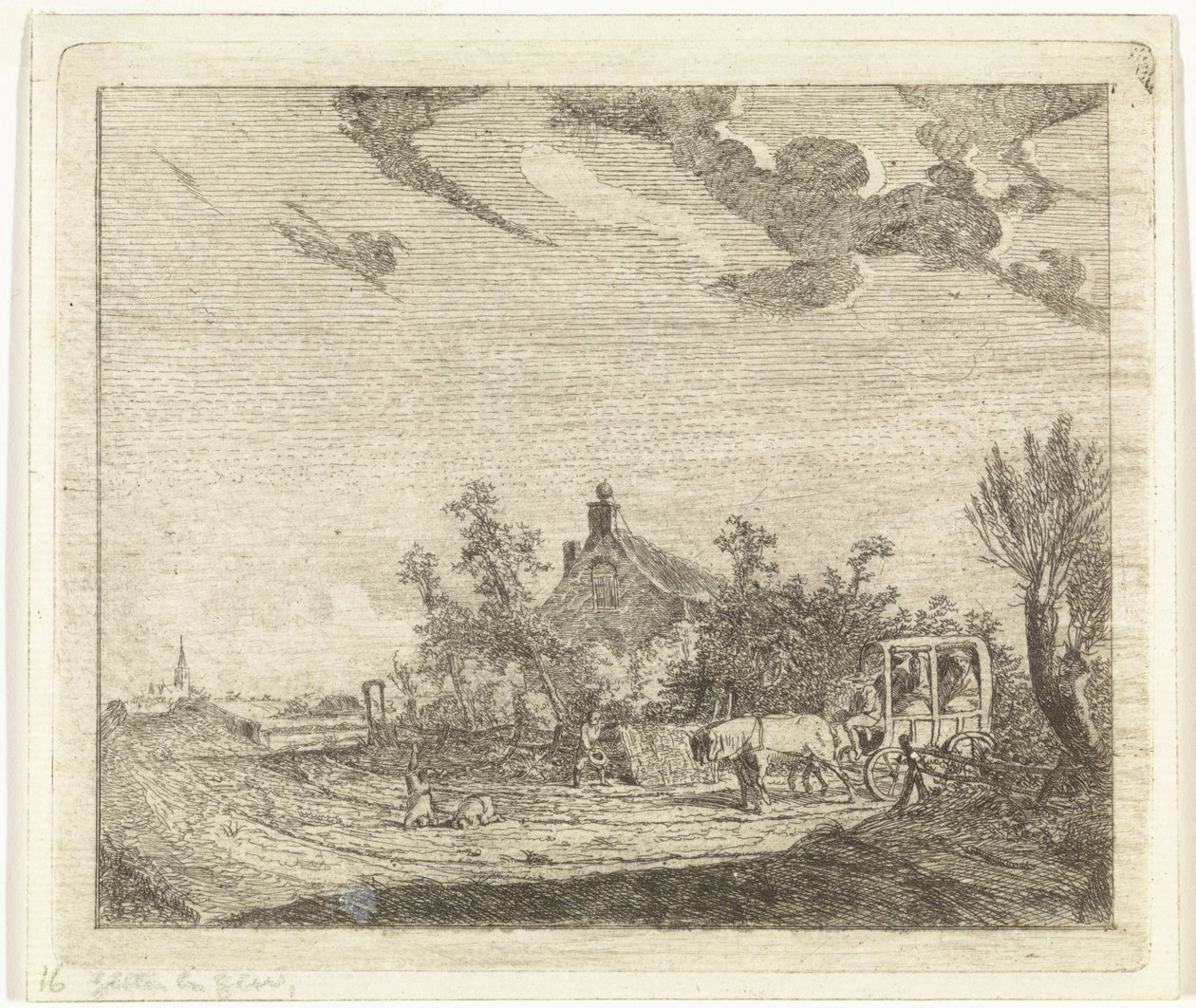 Hest og vogn foran et hus af Johannes Huibert Prins