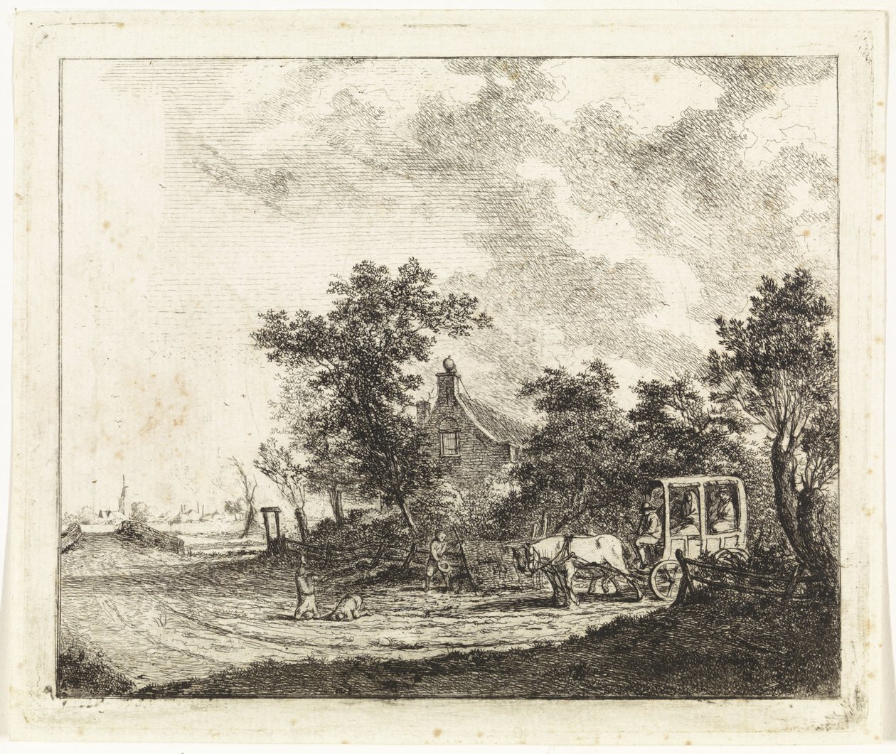 Hest og vogn foran et hus af Johannes Huibert Prins