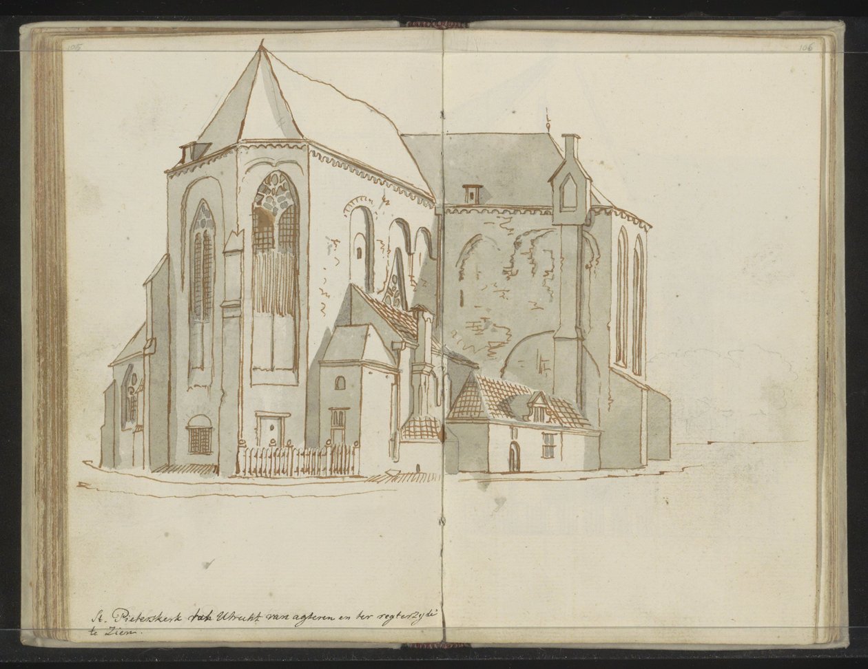 Til højre og bagved Pieterskerk i Utrecht af Johannes Huibert Prins