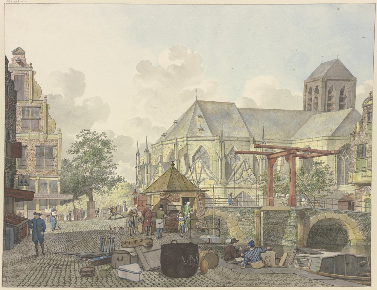 Sluseport ved en kirke, med et toldhus af Johannes Huibert Prins