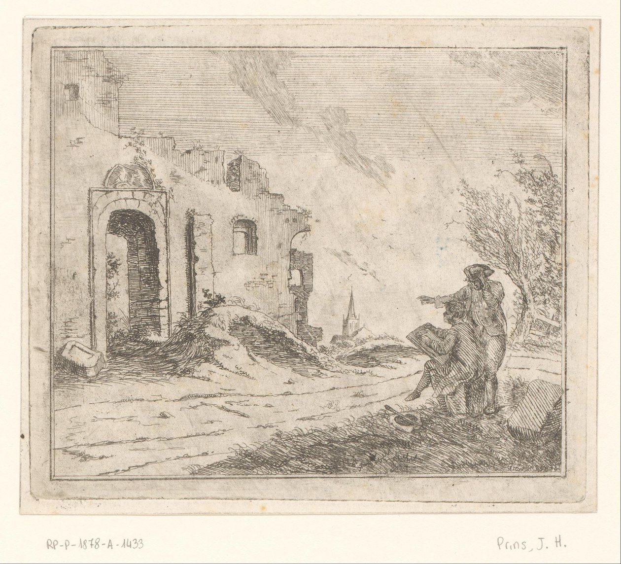 Tegner ved en ruin af Johannes Huibert Prins