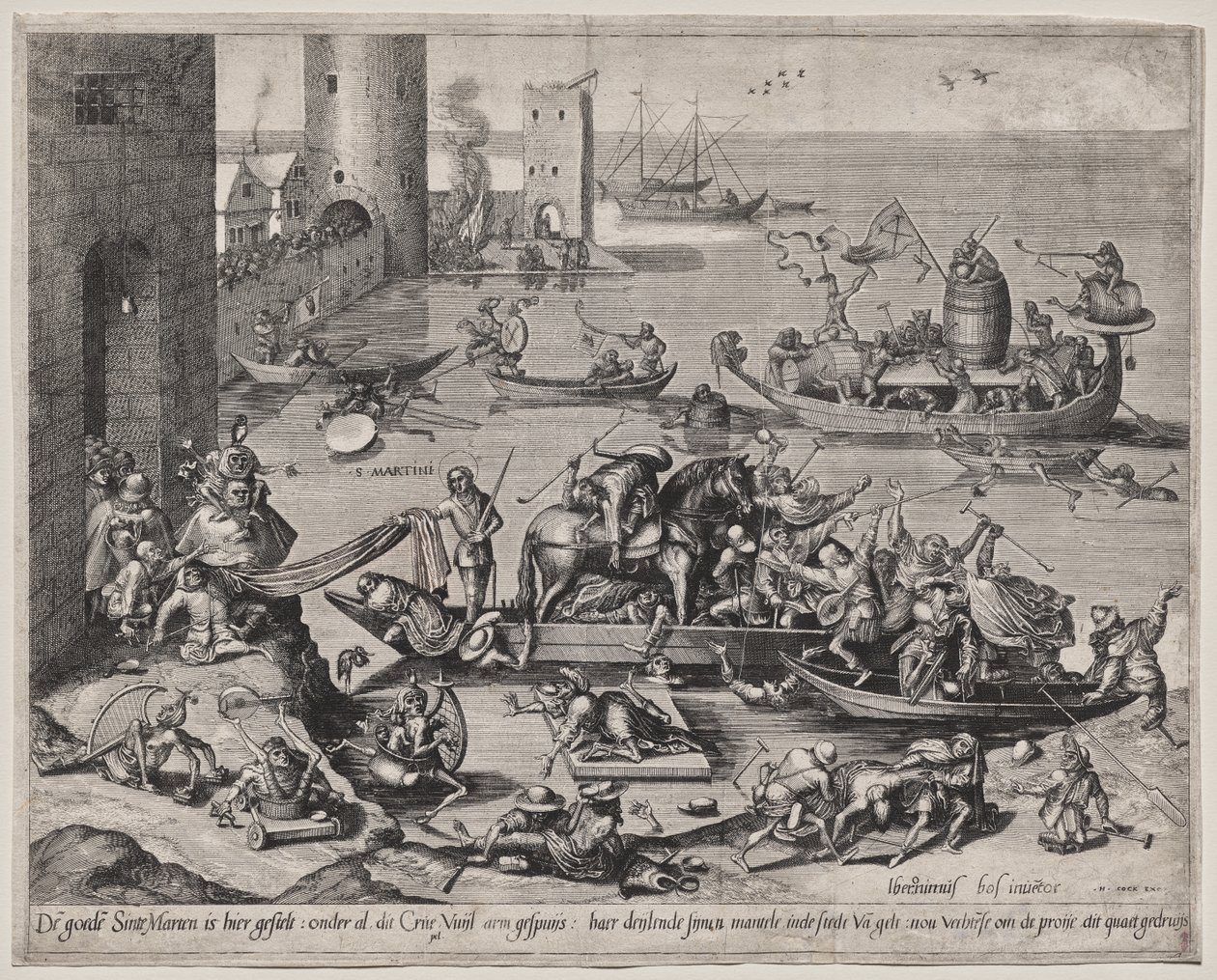 Sankt Martin med sin hest på et skib af Johannes I van Doetecum (d. 1605)