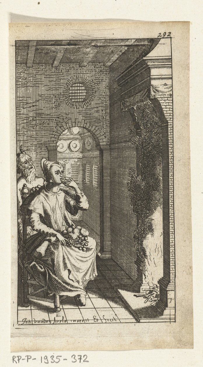 Den flinke djævel Bogillustration til Simon de Vries, Seven Duyvelen, der regerer og tjener Hedendaeghsche Dienstmaegden, Amsterdam, 1682 af Johannes Jacobsz van den Aveele