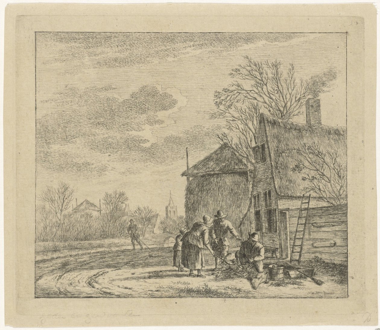 Landskab med gård og hølade november De tolv måneder (serietitel) De farvede tegninger af de 12 måneder (...) (serietitel) af Johannes Janson