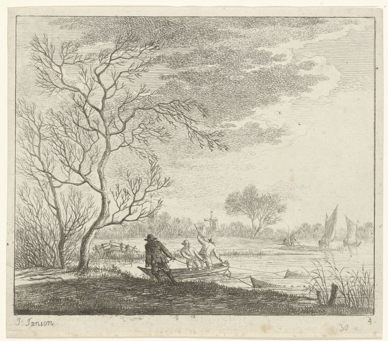 Landskab med fiskere April De tolv måneder (serietitel) De farvede tegninger af de 12 måneder (...) (serietitel) af Johannes Janson