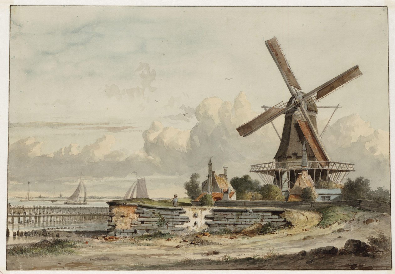 Bolwerk het Blauwhoofd med mølle De Bok af Johannes Jelgerhuis