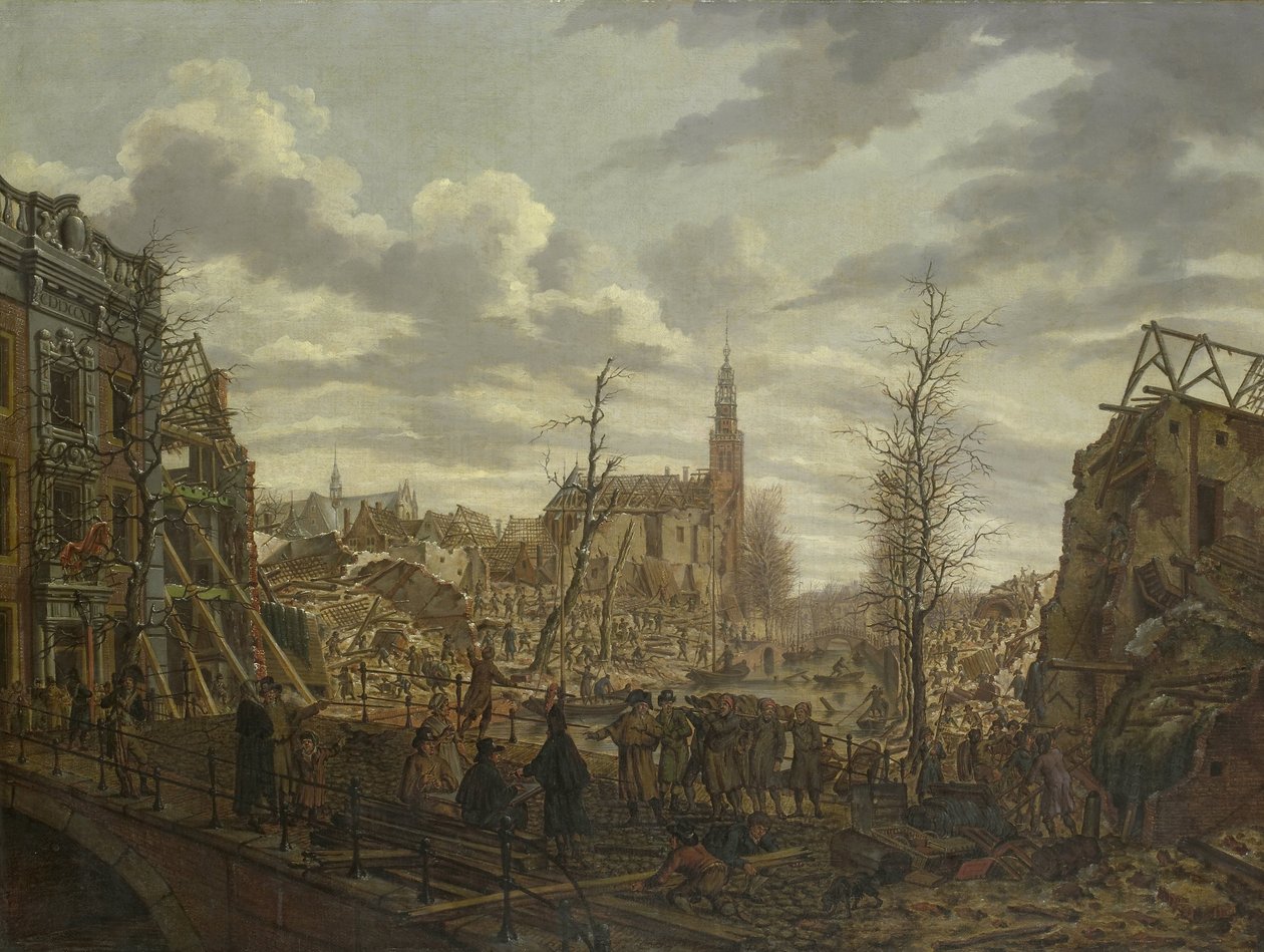 Rapenburg, Leiden, tre dage efter eksplosionen af et pulverskib den 12. januar 1807 af Johannes Jelgerhuis