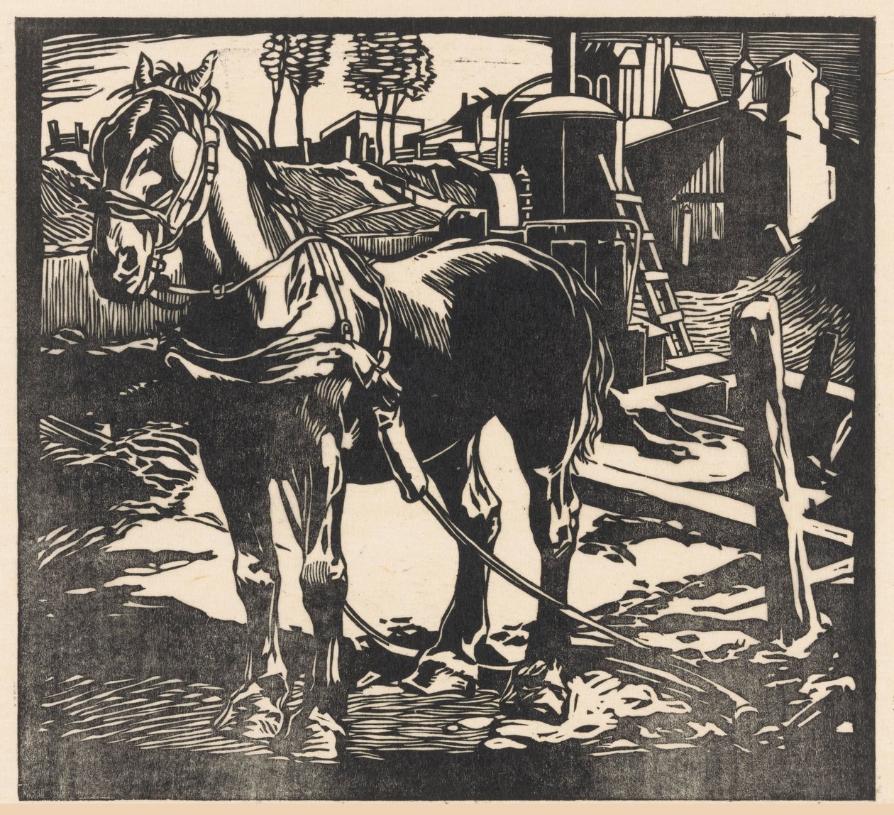 Opspændt vogn hest af Johannes Josephus Aarts (signed by artist)