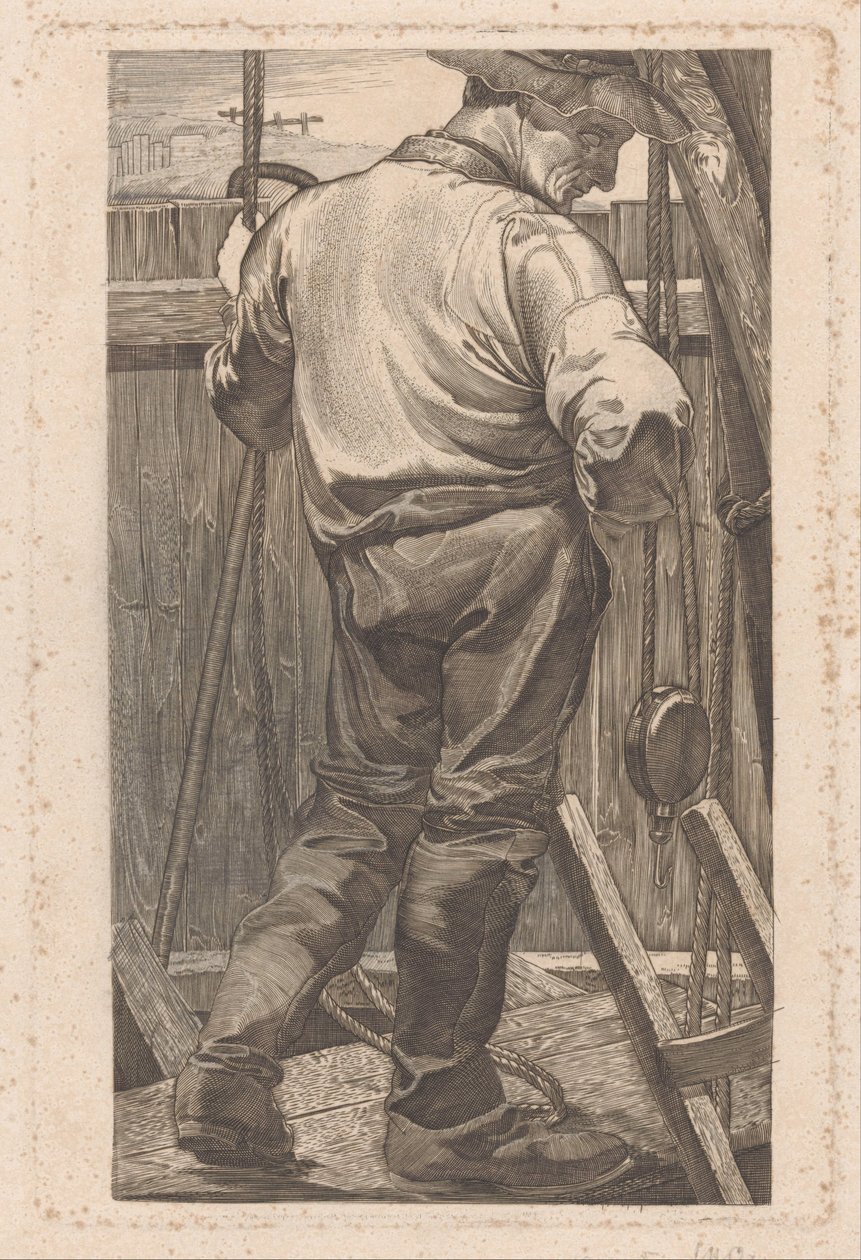 Arbejder ved et plankeværk af Johannes Josephus Aarts (signed by artist)