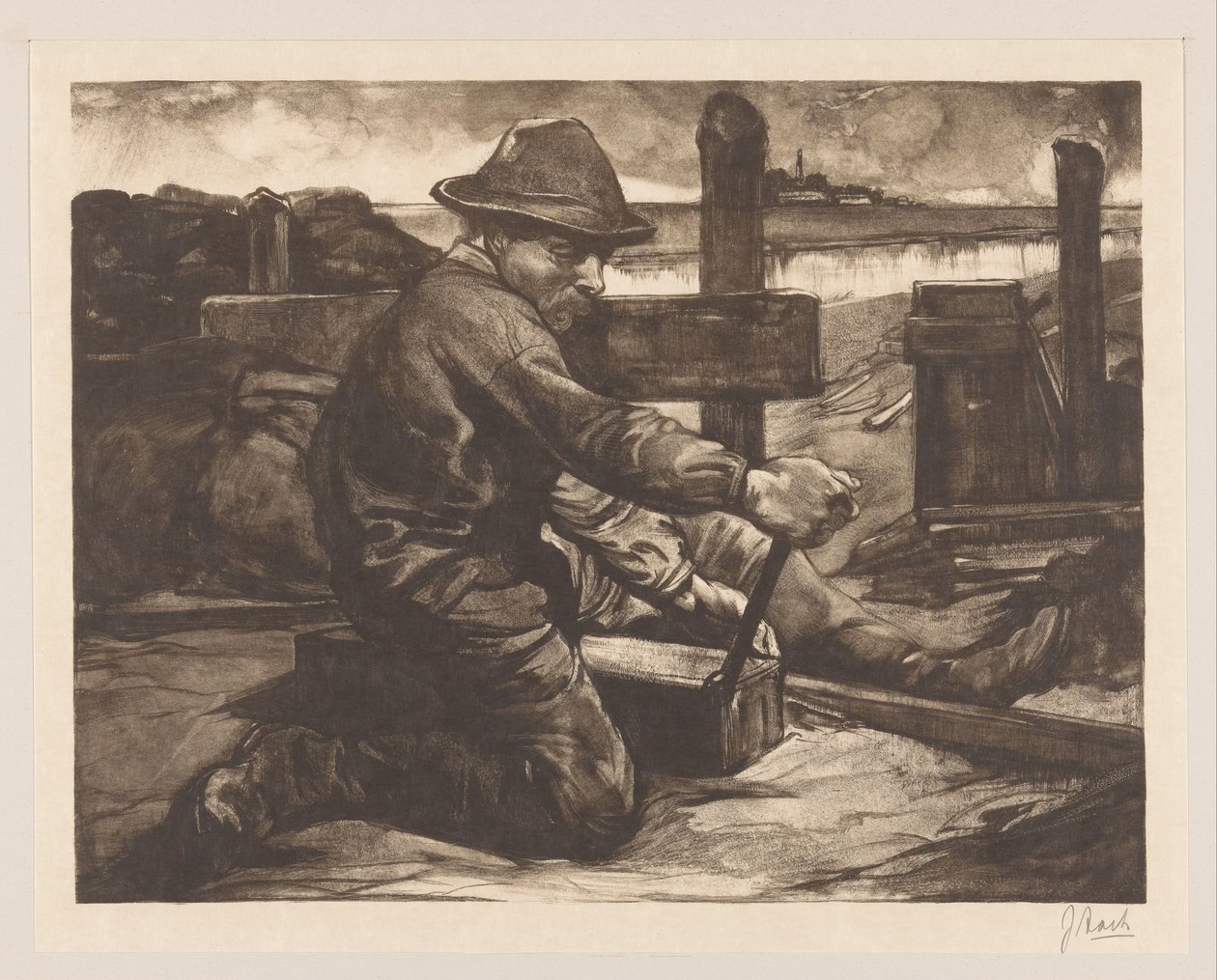Arbejder med skruenøgle af Johannes Josephus Aarts (signed by artist)
