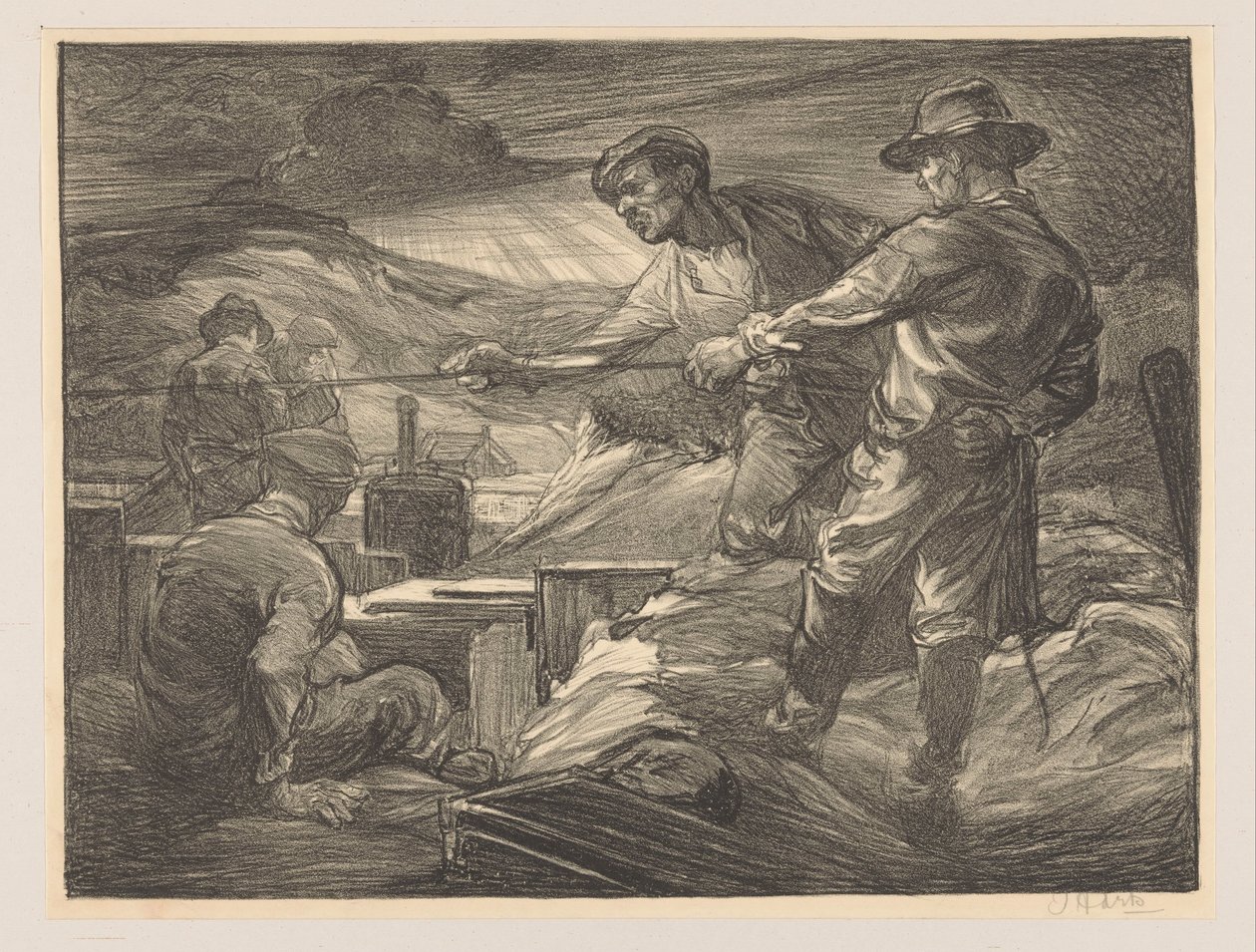 Arbejdere trækker i et reb af Johannes Josephus Aarts (signed by artist)