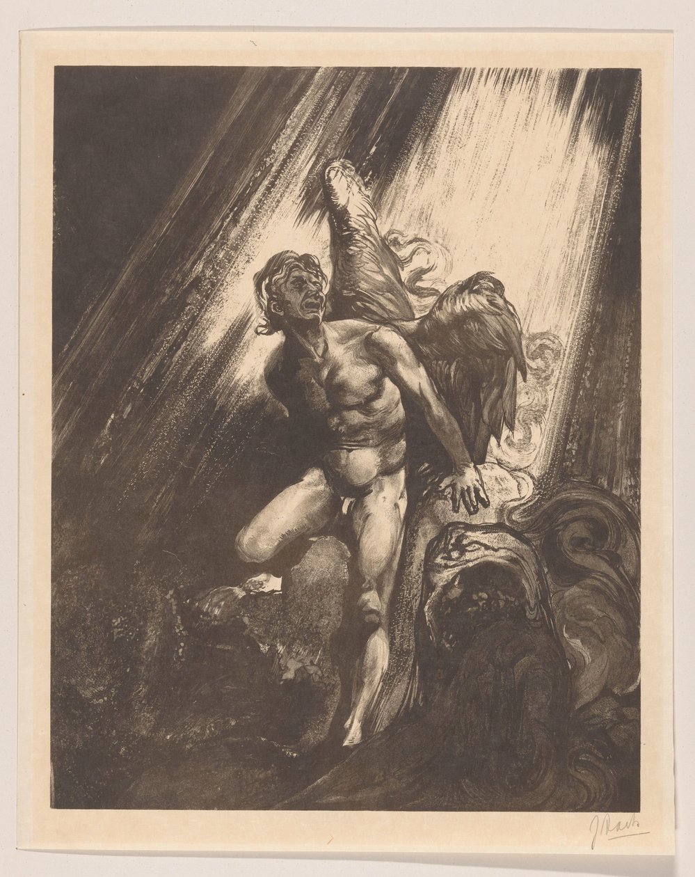 Faldet engel lænet op ad en sten af Johannes Josephus Aarts (signed by artist)