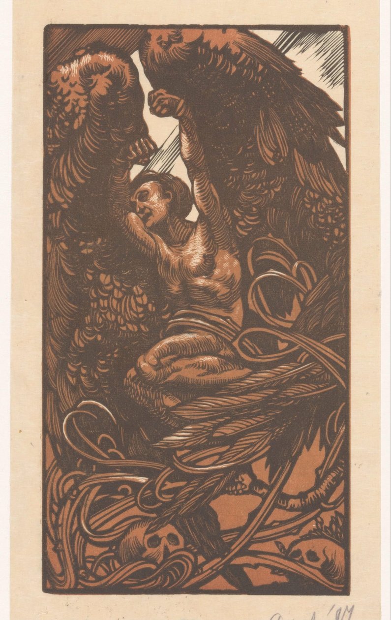 Bevinget kvinde med kranier af Johannes Josephus Aarts (signed by artist)