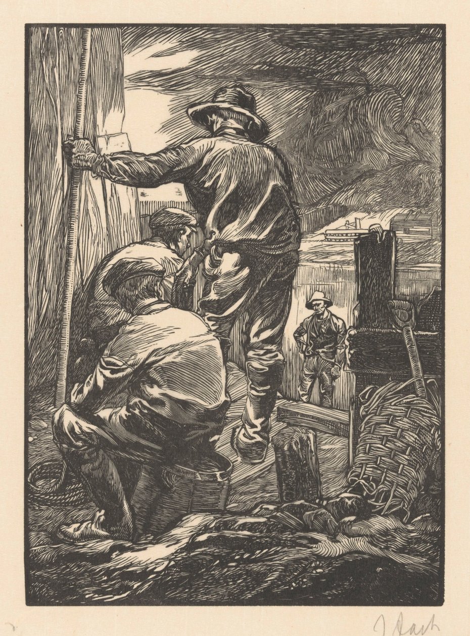 Fire arbejdere ved vandet af Johannes Josephus Aarts (signed by artist)