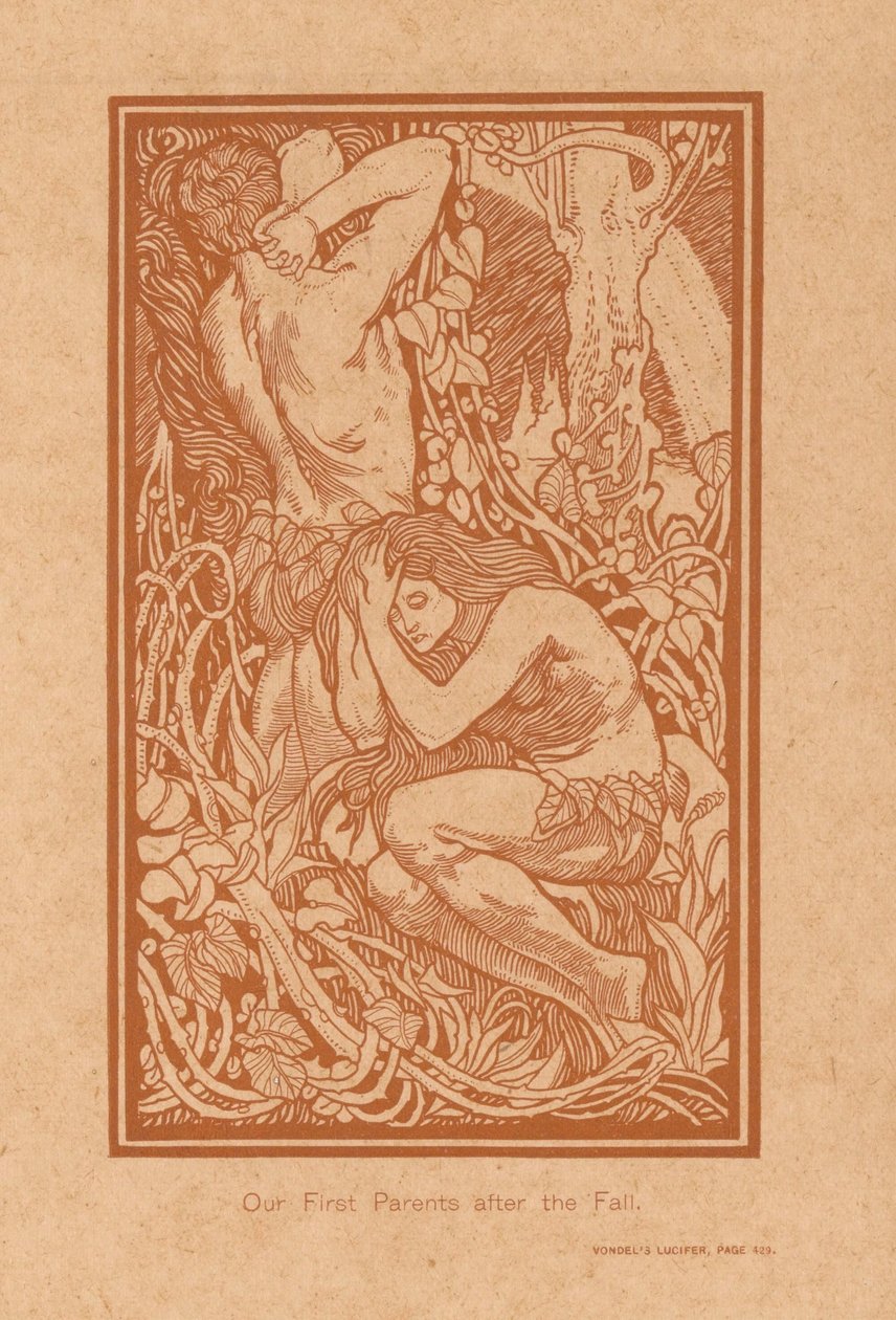 Adam og Eva na de zondeval Vores første forældre efter faldet (titel på objekt) af Johannes Josephus Aarts