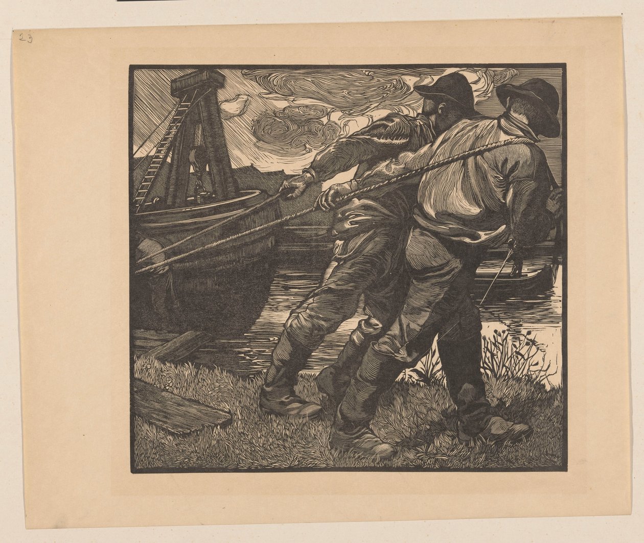 Arbejdere med reb på kysten af Johannes Josephus Aarts
