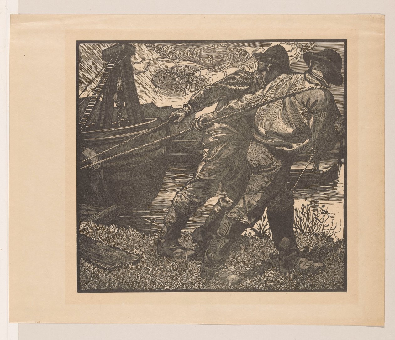Arbejdere med reb på kysten af Johannes Josephus Aarts