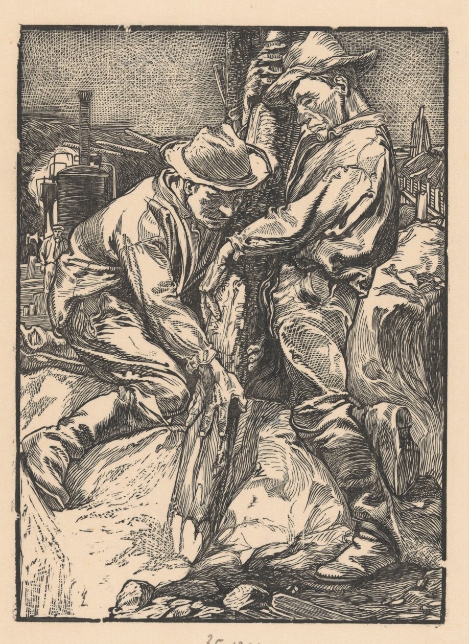 Bygningsarbejdere i gang med pæling af Johannes Josephus Aarts