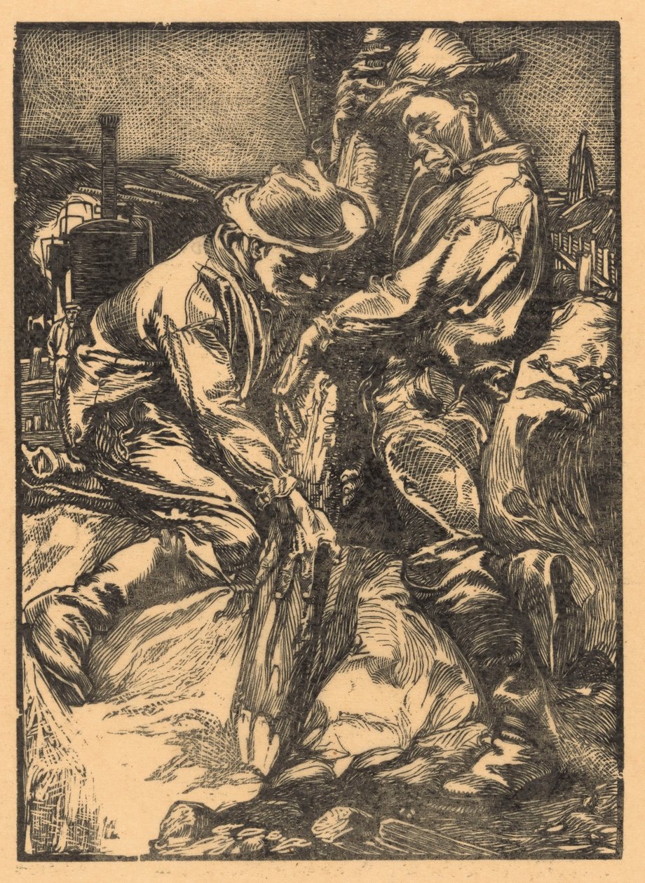 Bygningsarbejdere i gang med pæling af Johannes Josephus Aarts