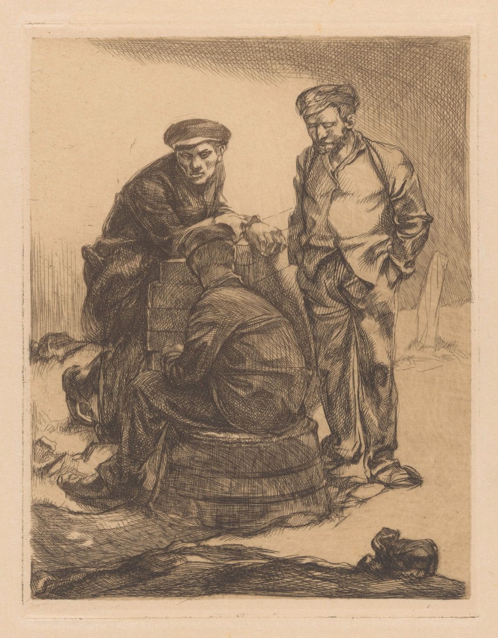 Tre arbejdere med kasket af Johannes Josephus Aarts