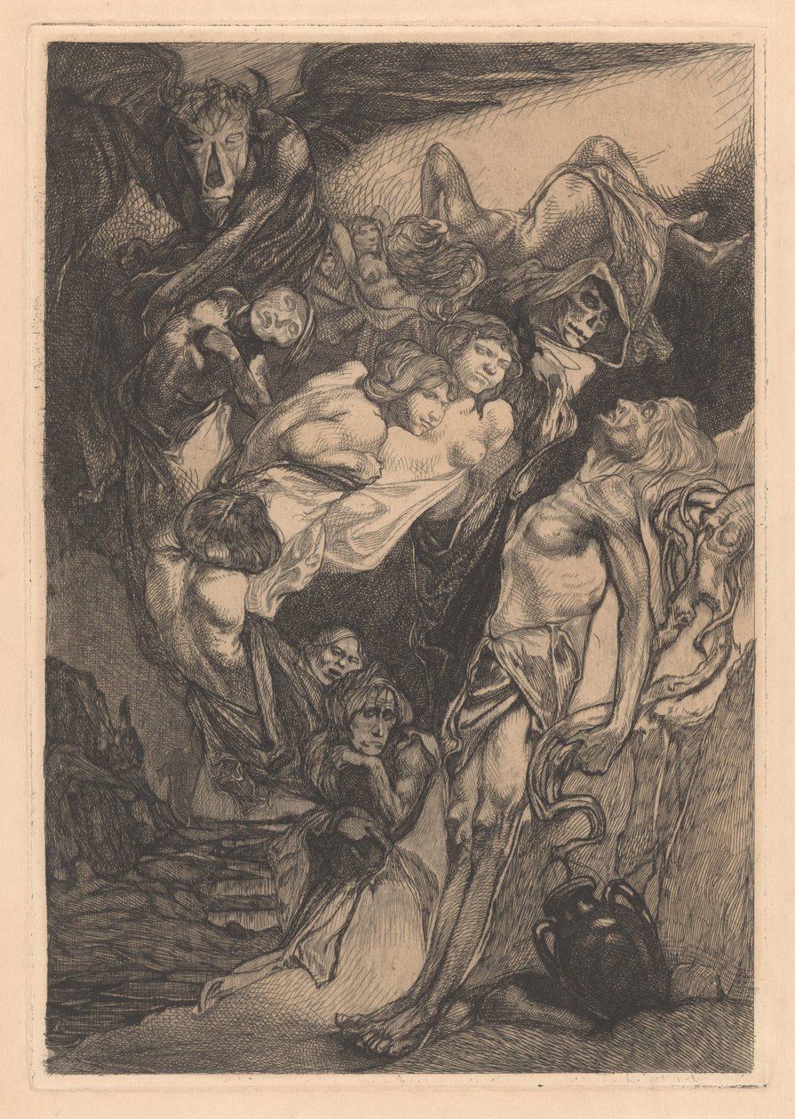 Halvnøgen mand med monstre og fantasivæsner af Johannes Josephus Aarts