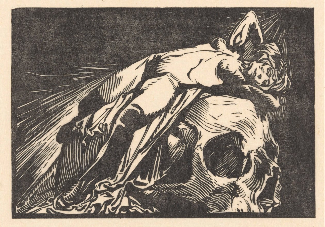 Kvinde liggende på kraniet af Johannes Josephus Aarts
