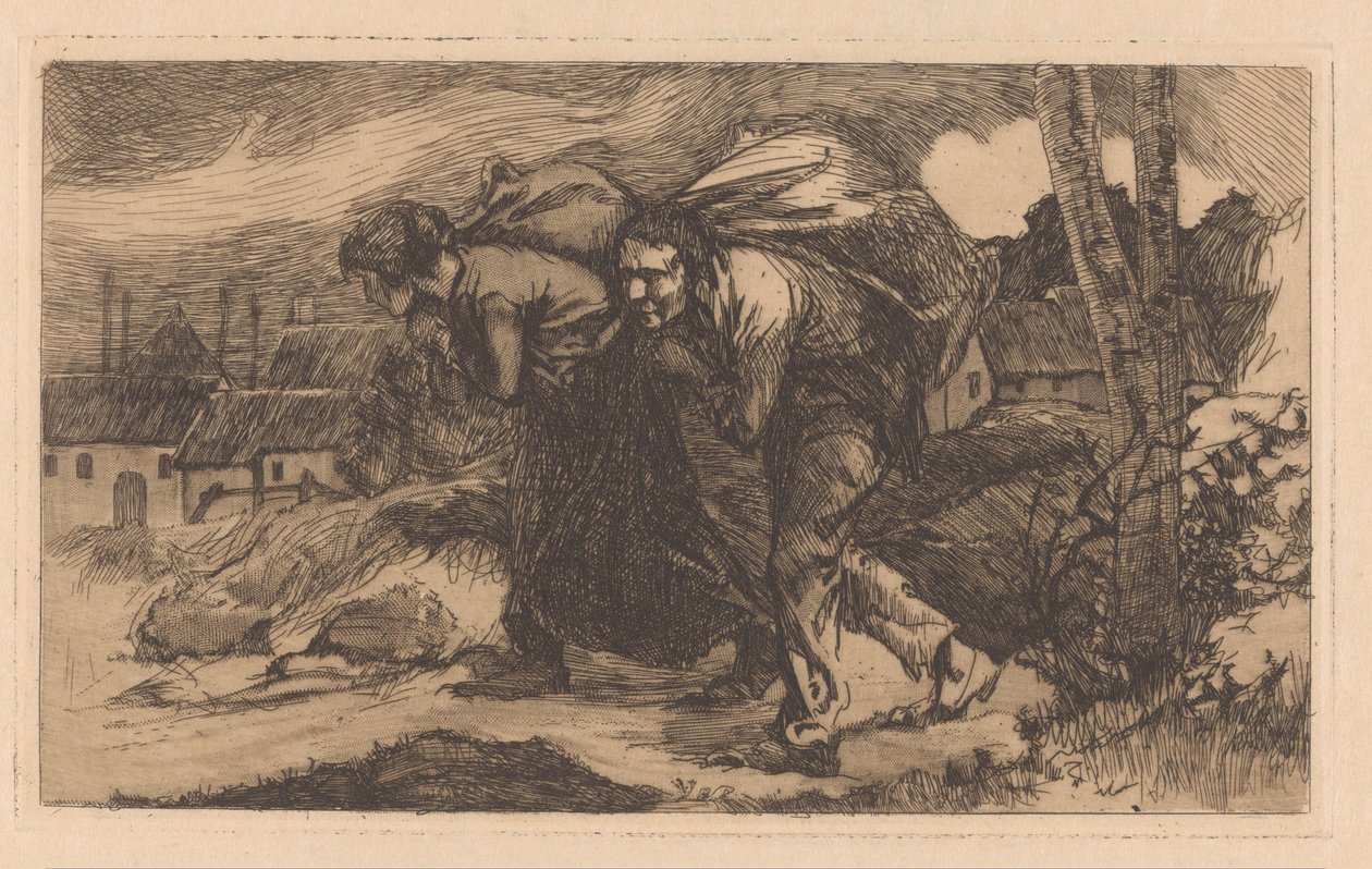 Mand og kvinde med taske på ryggen af Johannes Josephus Aarts