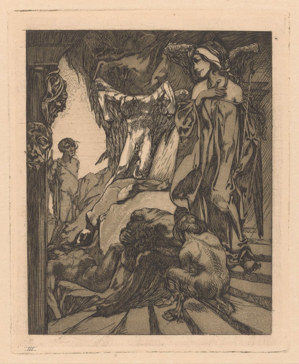 Ødipus og sfinxen Ødipus i hulen ved sfinxen (titel på objekt) af Johannes Josephus Aarts
