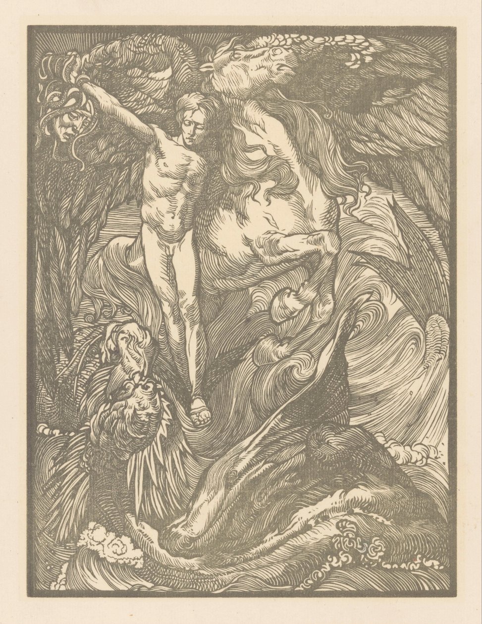 Perseus og havmonsteret Perseus og dragen, tryk på hollandsk papir af Johannes Josephus Aarts