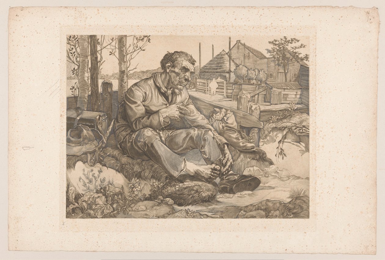 Hvilende mand på gården af Johannes Josephus Aarts