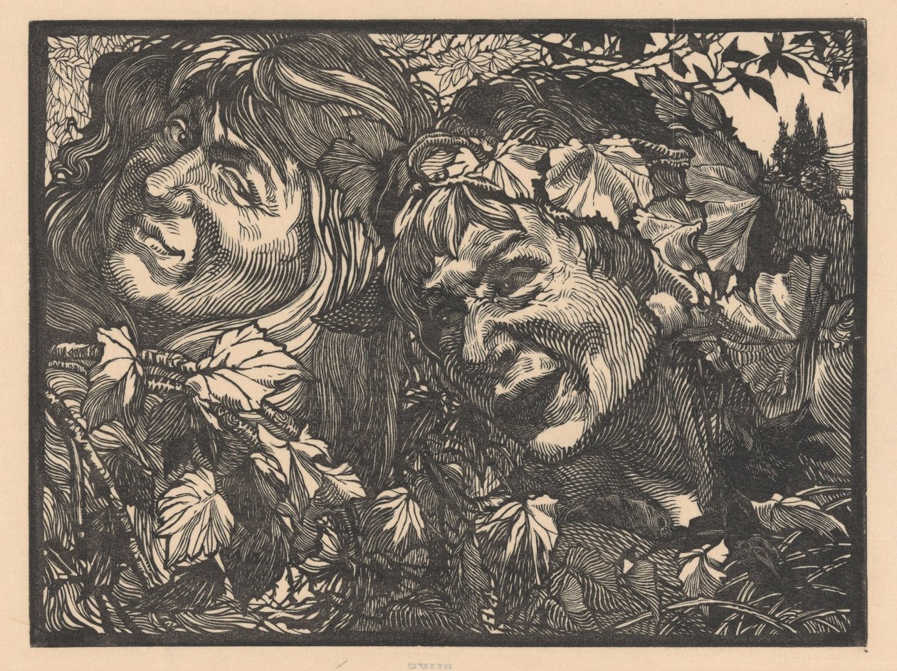 To Bacchanter omgivet af vinblade af Johannes Josephus Aarts