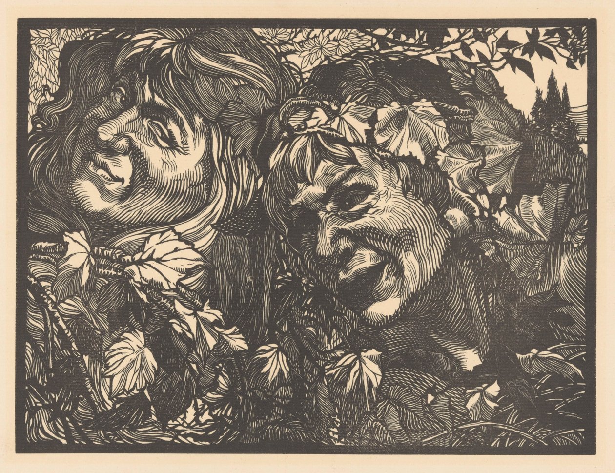 To Bacchanter omgivet af vinblade af Johannes Josephus Aarts
