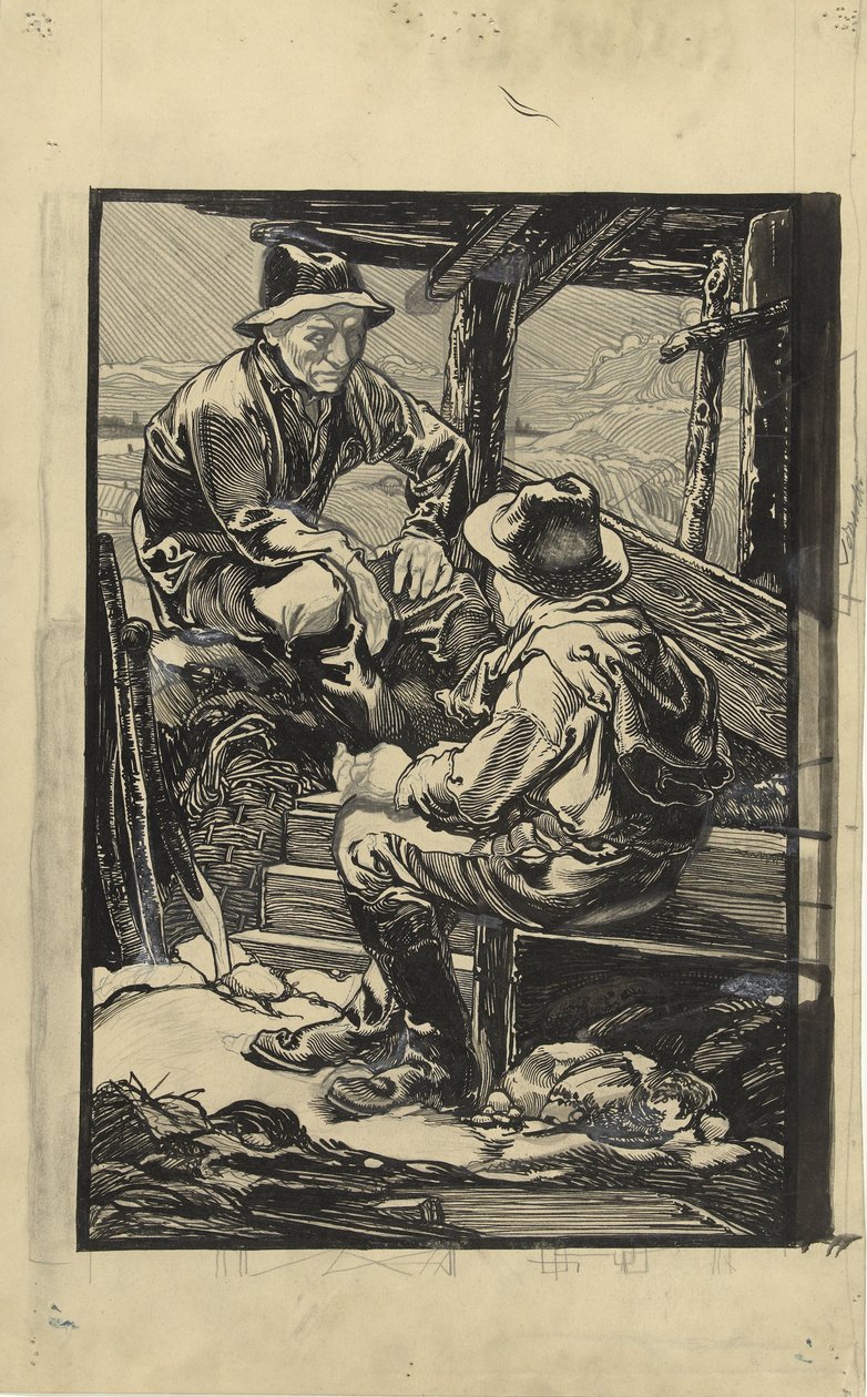 To digearbejdere i en plankehytte af Johannes Josephus Aarts