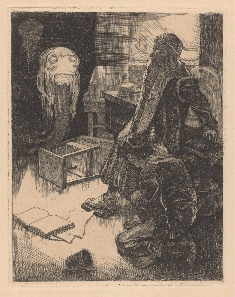 To mænd og et monster i et arbejdsværelse af Johannes Josephus Aarts