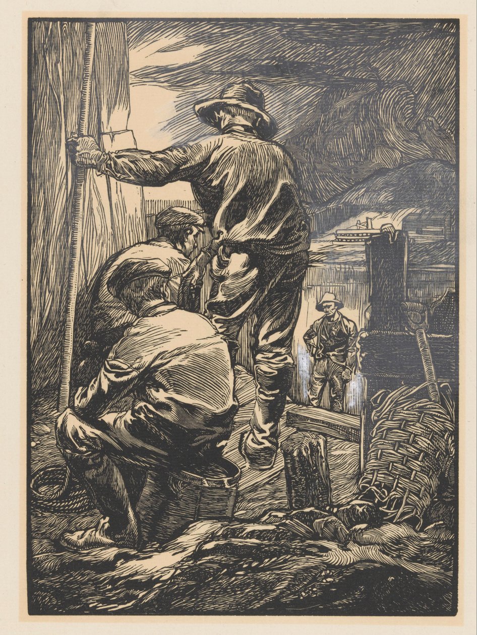 Fire arbejdere ved vandet af Johannes Josephus Aarts