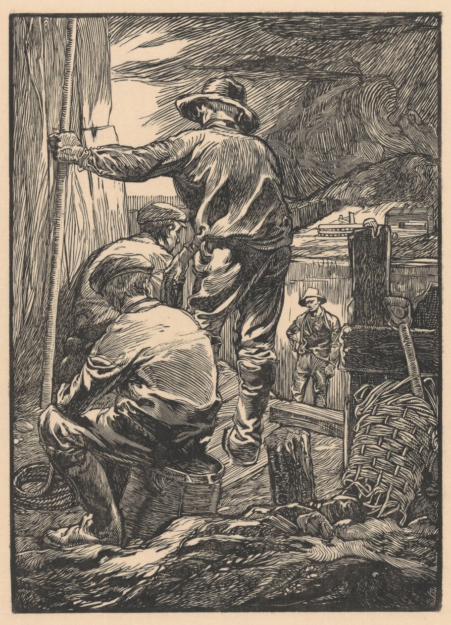 Fire arbejdere ved vandet af Johannes Josephus Aarts