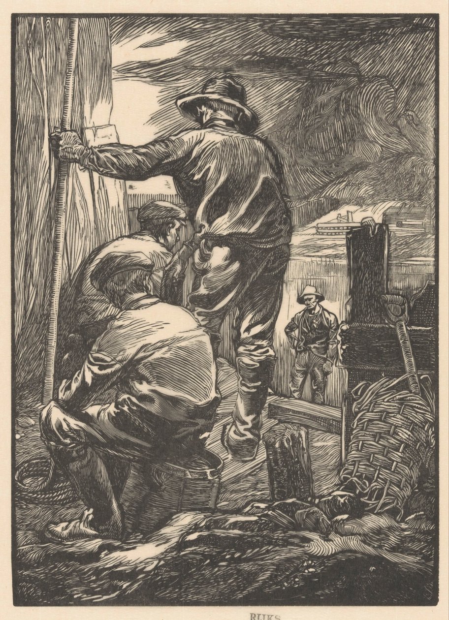 Fire arbejdere ved vandet af Johannes Josephus Aarts
