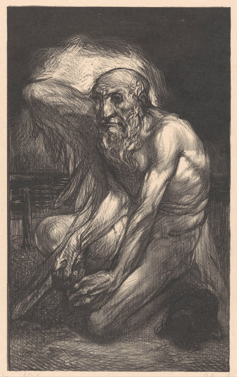 Siddende skægget mand med vinger af Johannes Josephus Aarts
