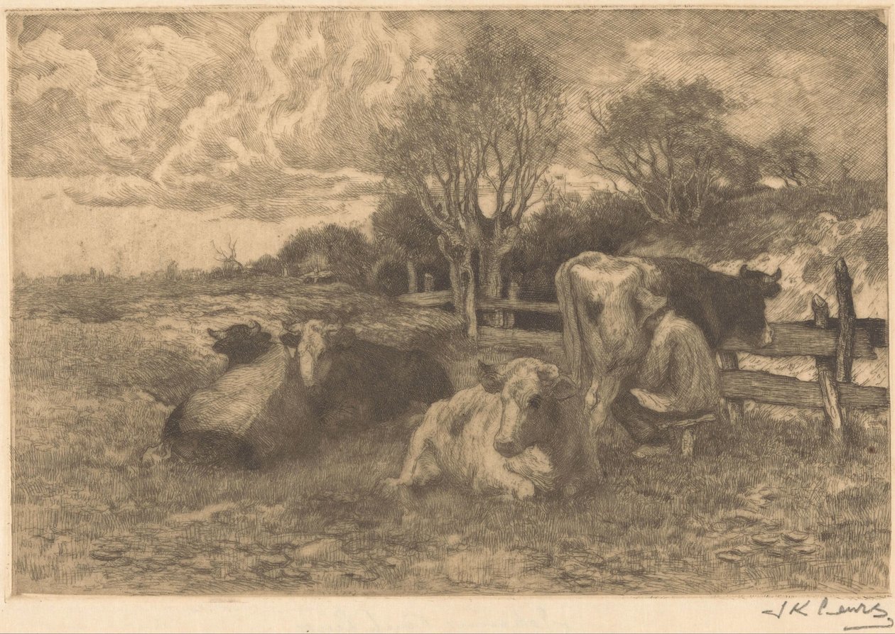 Landskab med køer af Johannes Karel Leurs (signed by artist)