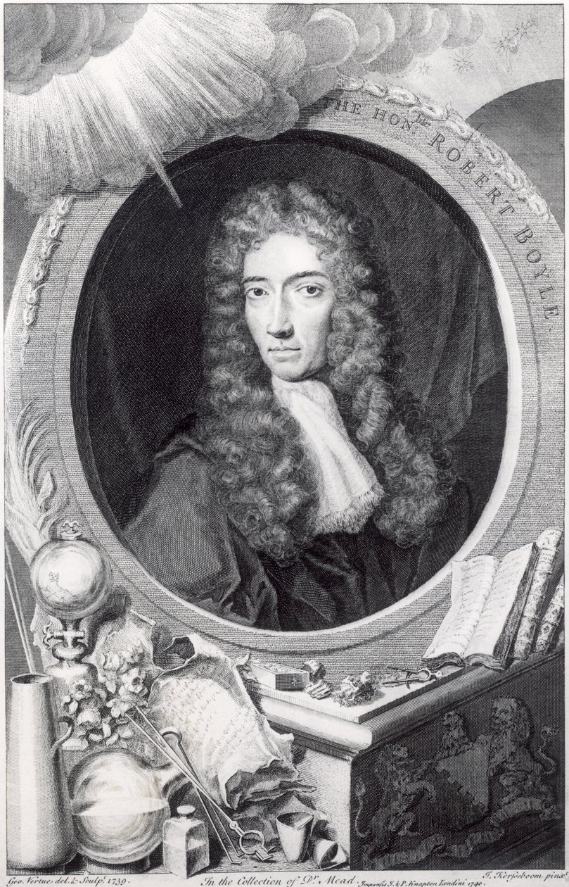 Portræt af den ærede Robert Boyle (1627-91) indgraveret af George Vertue (1684-1756) 1749 af Johannes Kerseboom