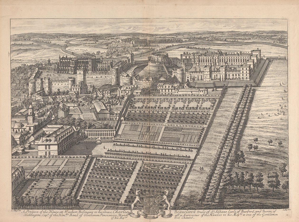 En udsigt til huset i Windsor, der tilhører hans nåde Charles Beauclerck af Johannes Kip