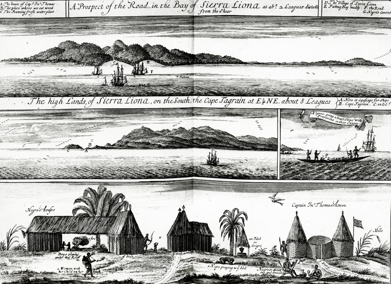 A Prospect of the Road in the Bay of Sierra Liona, en illustration fra bind 5 af Awnsham og John Churchills 