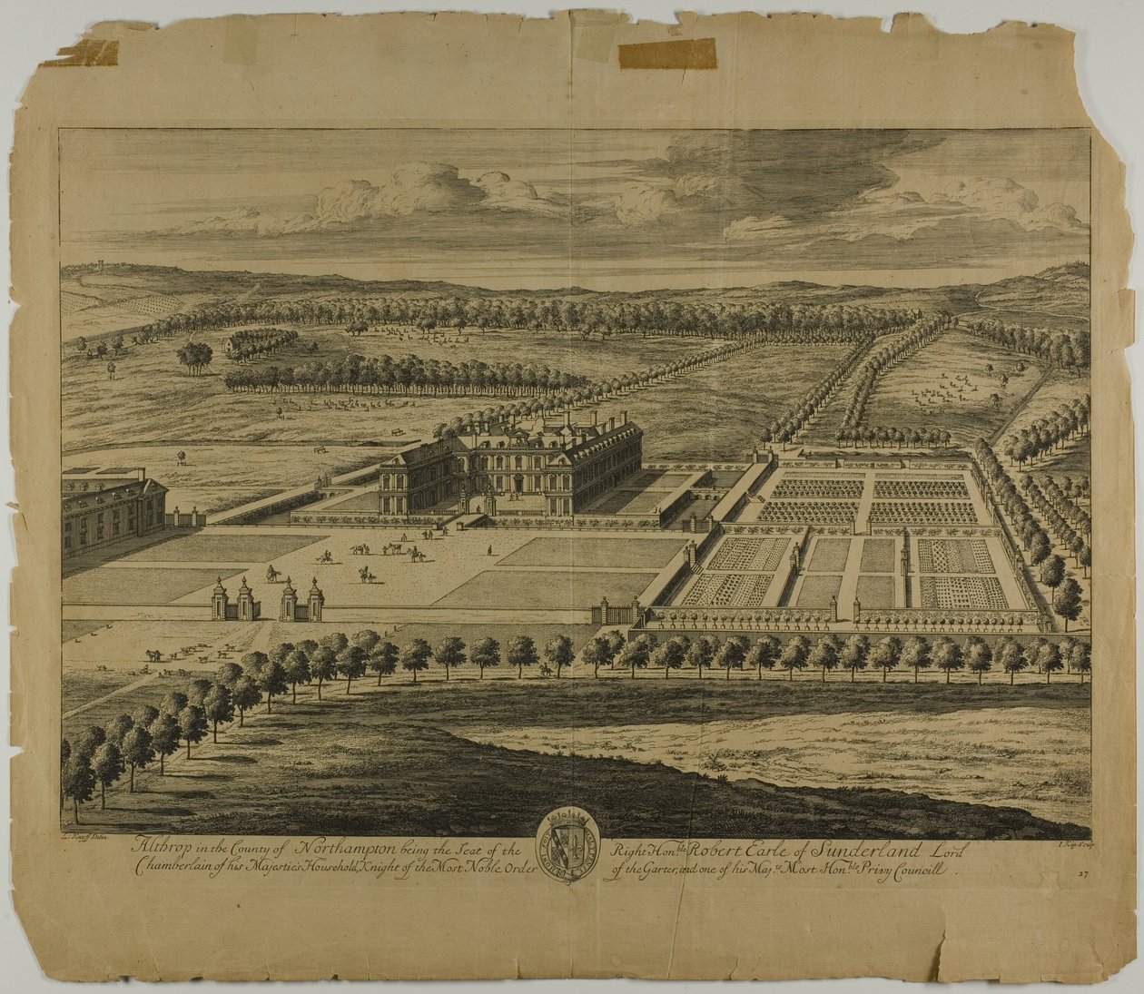 Althrop i County of Northampton, plade 27 fra Britannia Illustrata af Johannes Kip