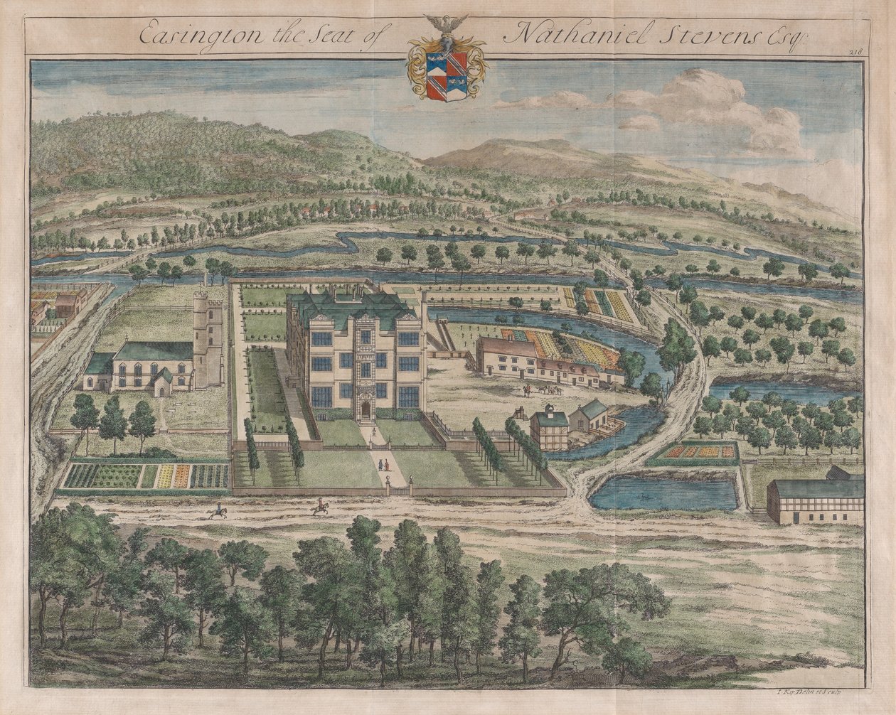 Easington, The Seat of Nathaniel Stevens, [1712] genudgivet 1768. af Johannes Kip