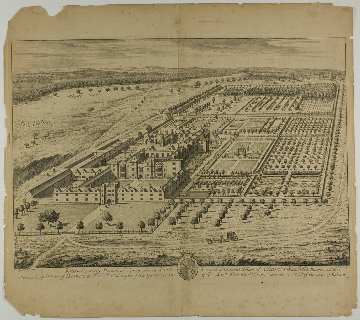 Knowle i Parish of Sevenoaks i Kent, plade 24 fra Britannia Illustrata af Johannes Kip