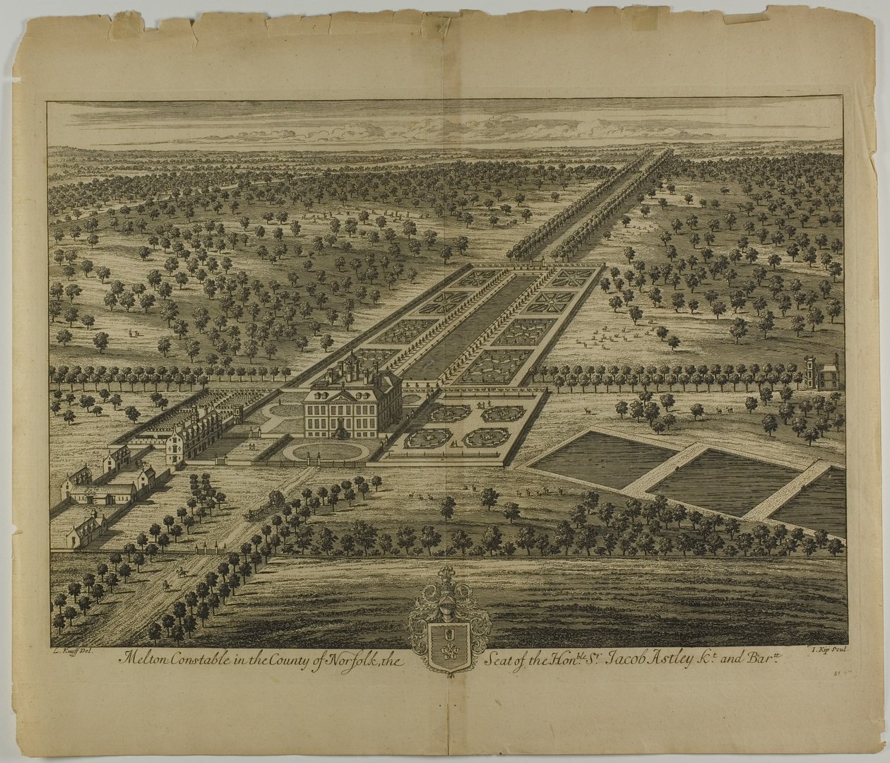 Melton Constable i County of Norfolk, plade 51 fra Britannia Illustrata af Johannes Kip