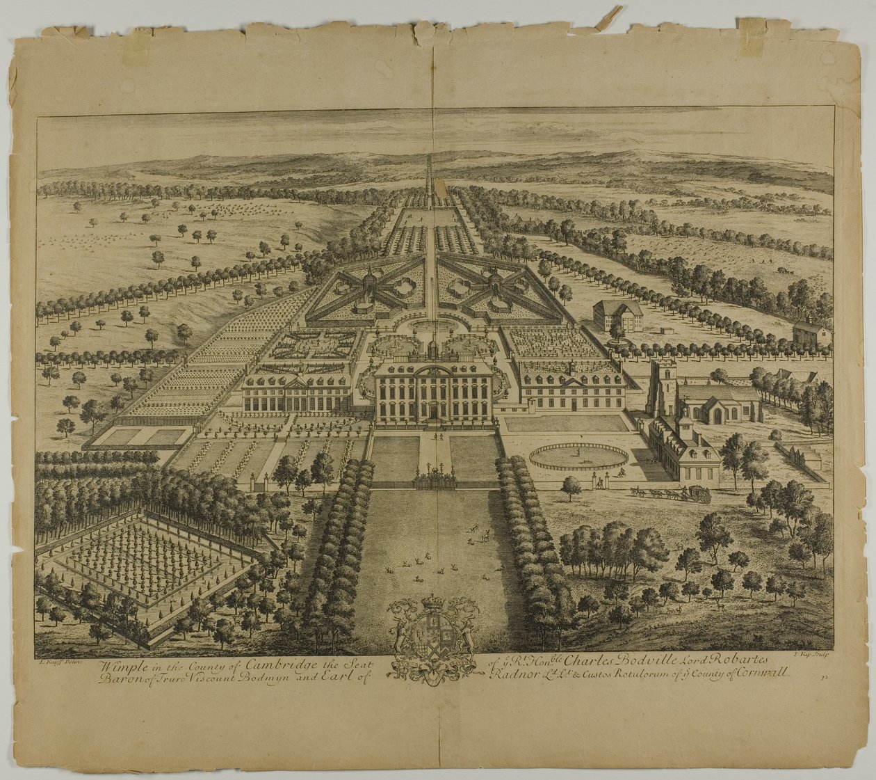 Wimple i County of Cambridge, plade 32 fra Britannia Illustrata af Johannes Kip
