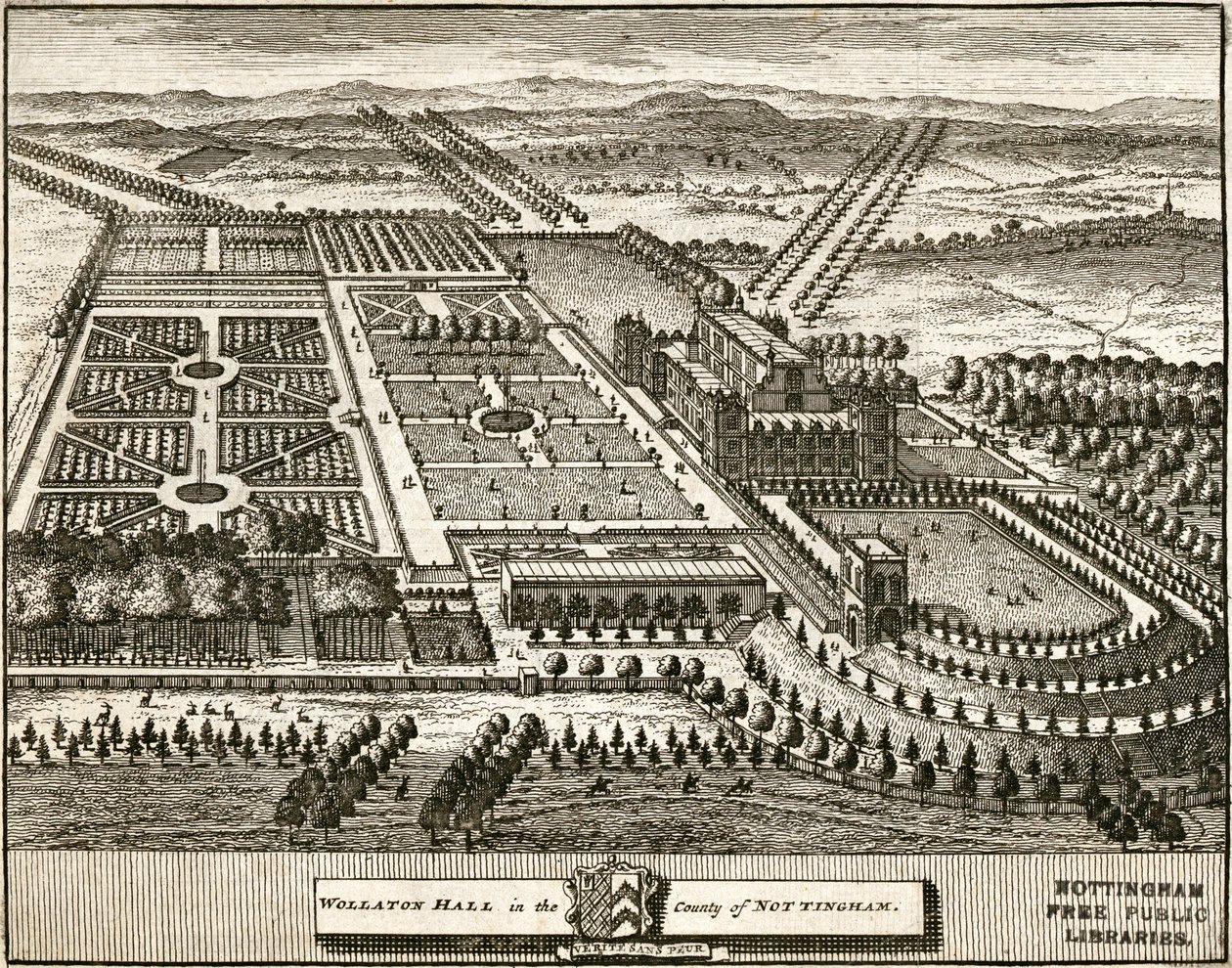 Wollaton Hall og Park Nottingham, Nottinghamshire, c1707 af Johannes Kip