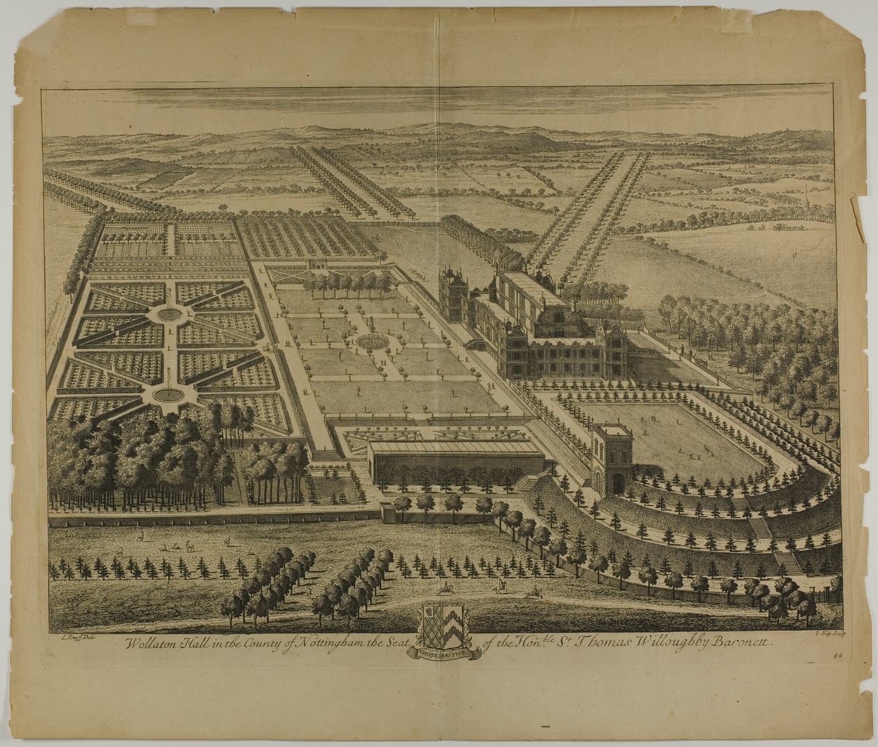 Wollaton Hall i County of Nottingham, plade 68 fra Britannia Illustrata af Johannes Kip