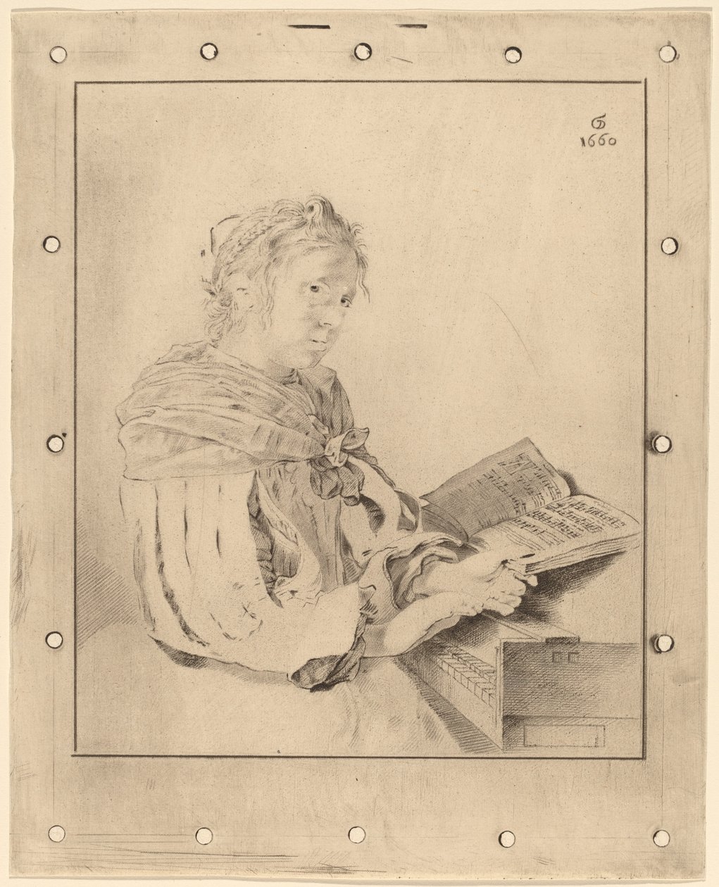 Ung pige ved tastaturet, 1767. af Johannes Kornlein